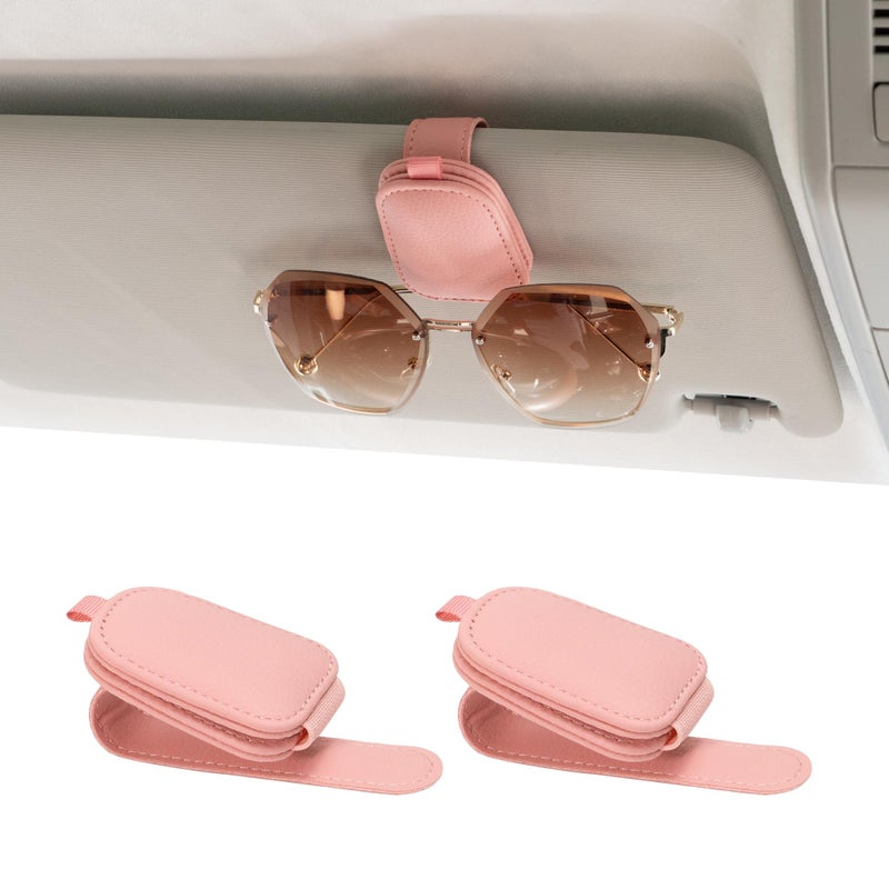 Yuoyar 2 Packs Sunglasses Holders for Car Visor - Magnetic Leather Sunglasses Holder and Ticket Card Clip - Car Visor Accessories (Pink) - Image 1